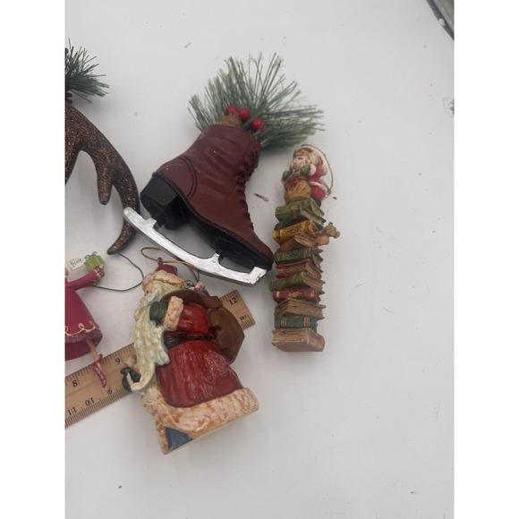 Lot of 7 Assorted Christmas Tree Ornaments Santa's Antlers Skate All Different - Picture 5 of 12